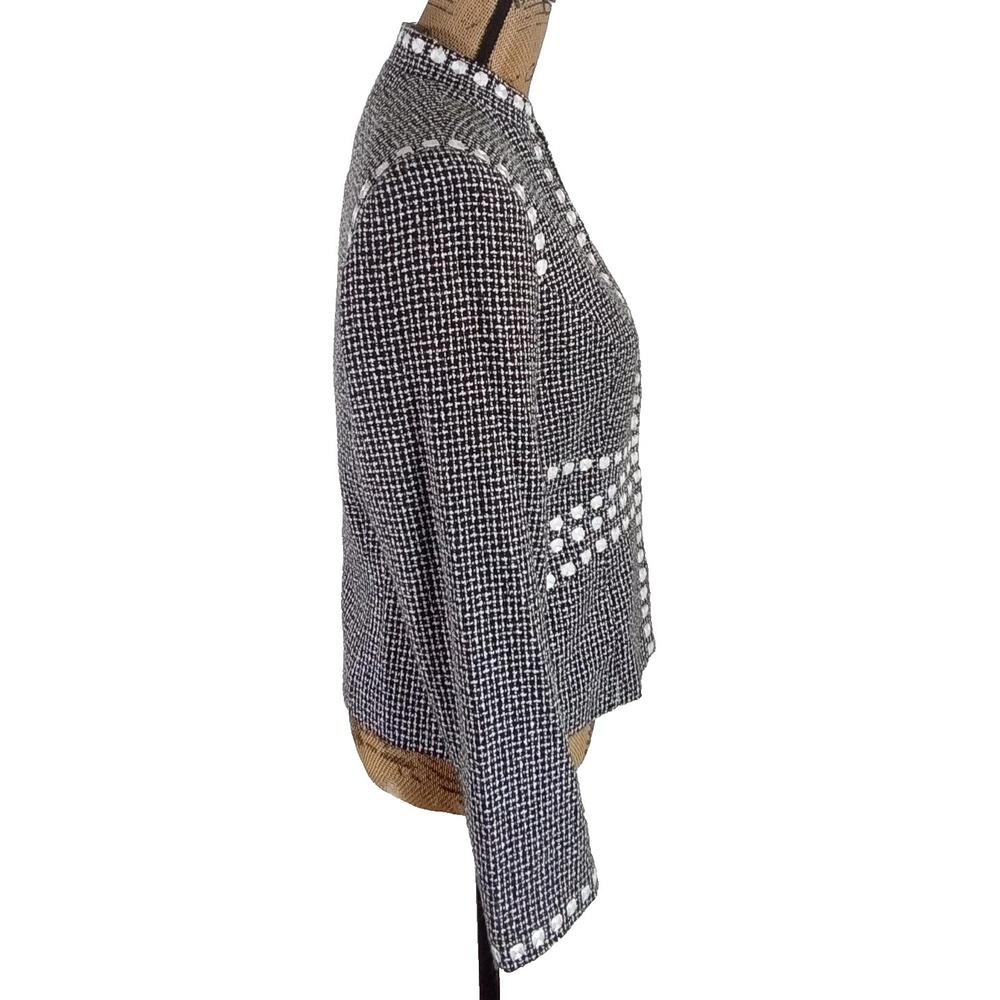 MODA International Jacket Blazer Size 6 Black Tweed White Dot Hook Eye Closure - Picture 2 of 4